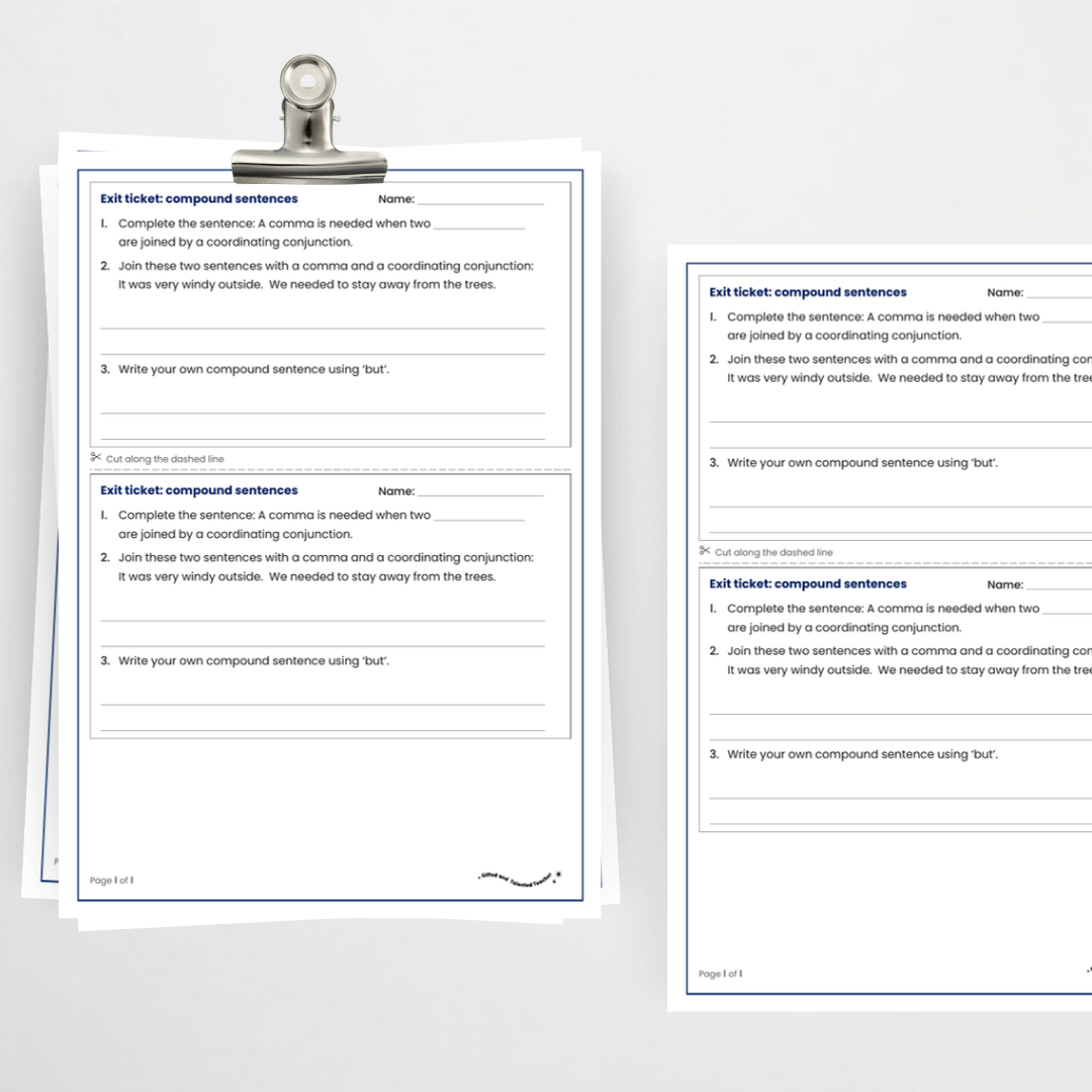 Exit ticket – Commas in Compound Sentences