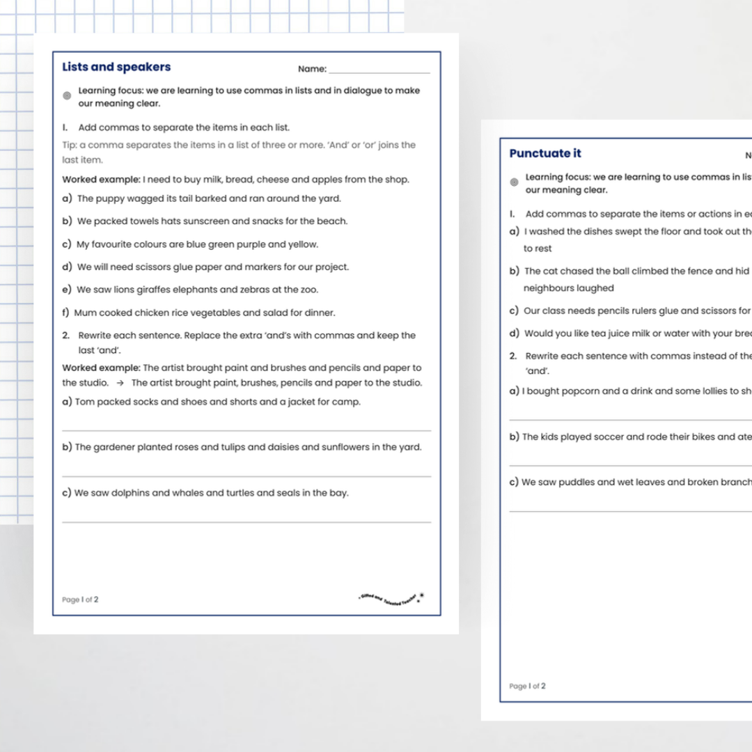 Student activity 1 – Commas in Lists and Dialogue