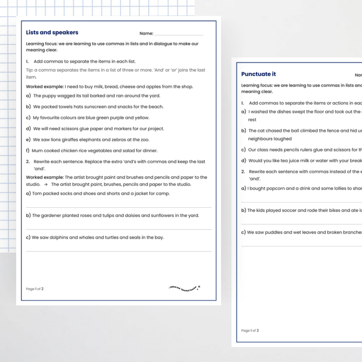 Student activity 1 – Commas in Lists and Dialogue