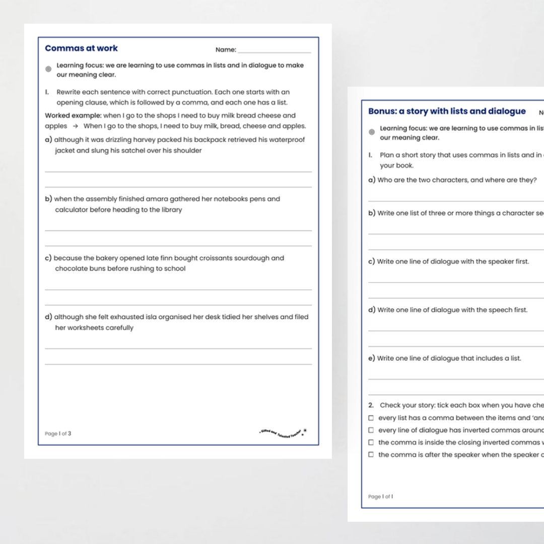 Student activity 2 – Commas in Lists and Dialogue