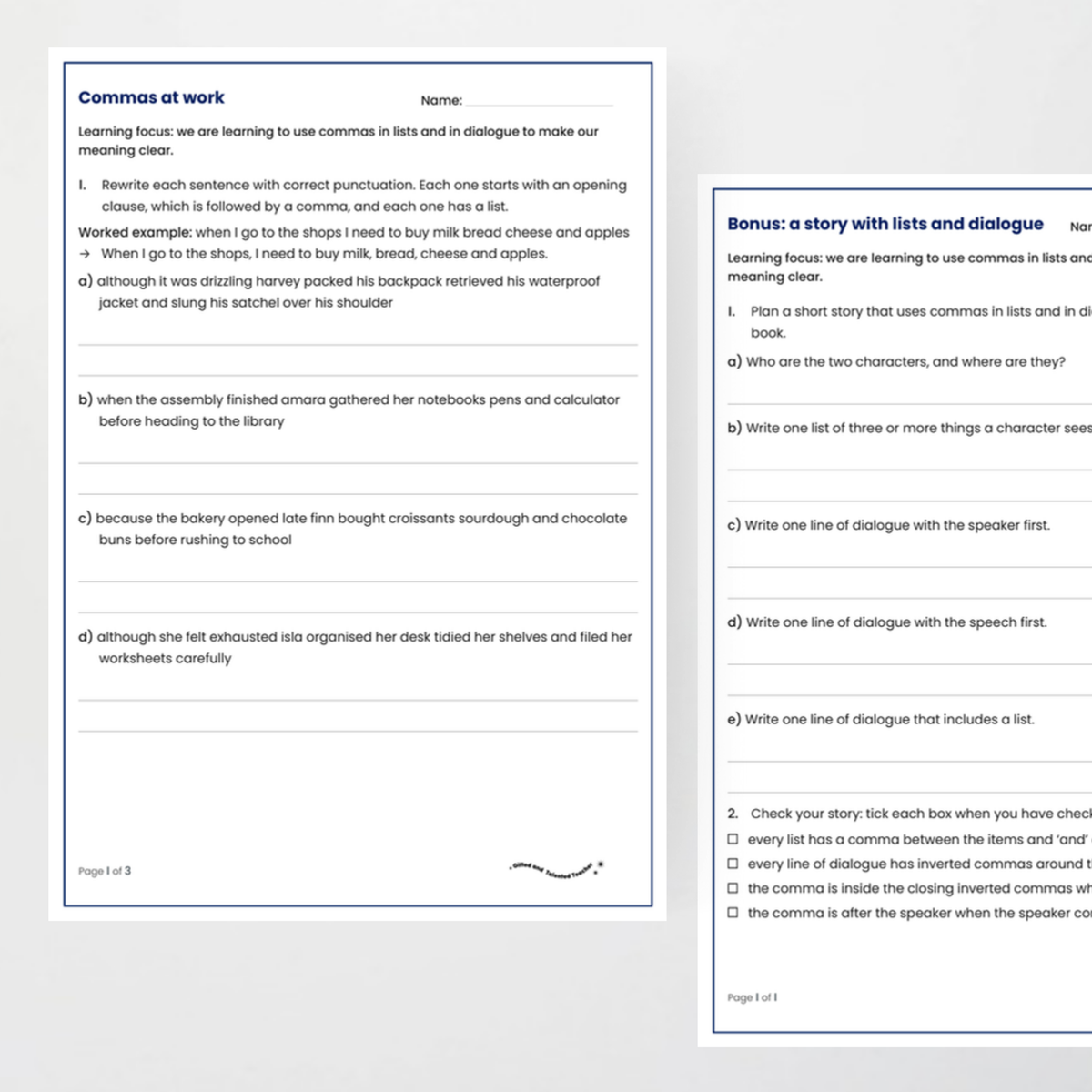 Student activity 2 – Commas in Lists and Dialogue