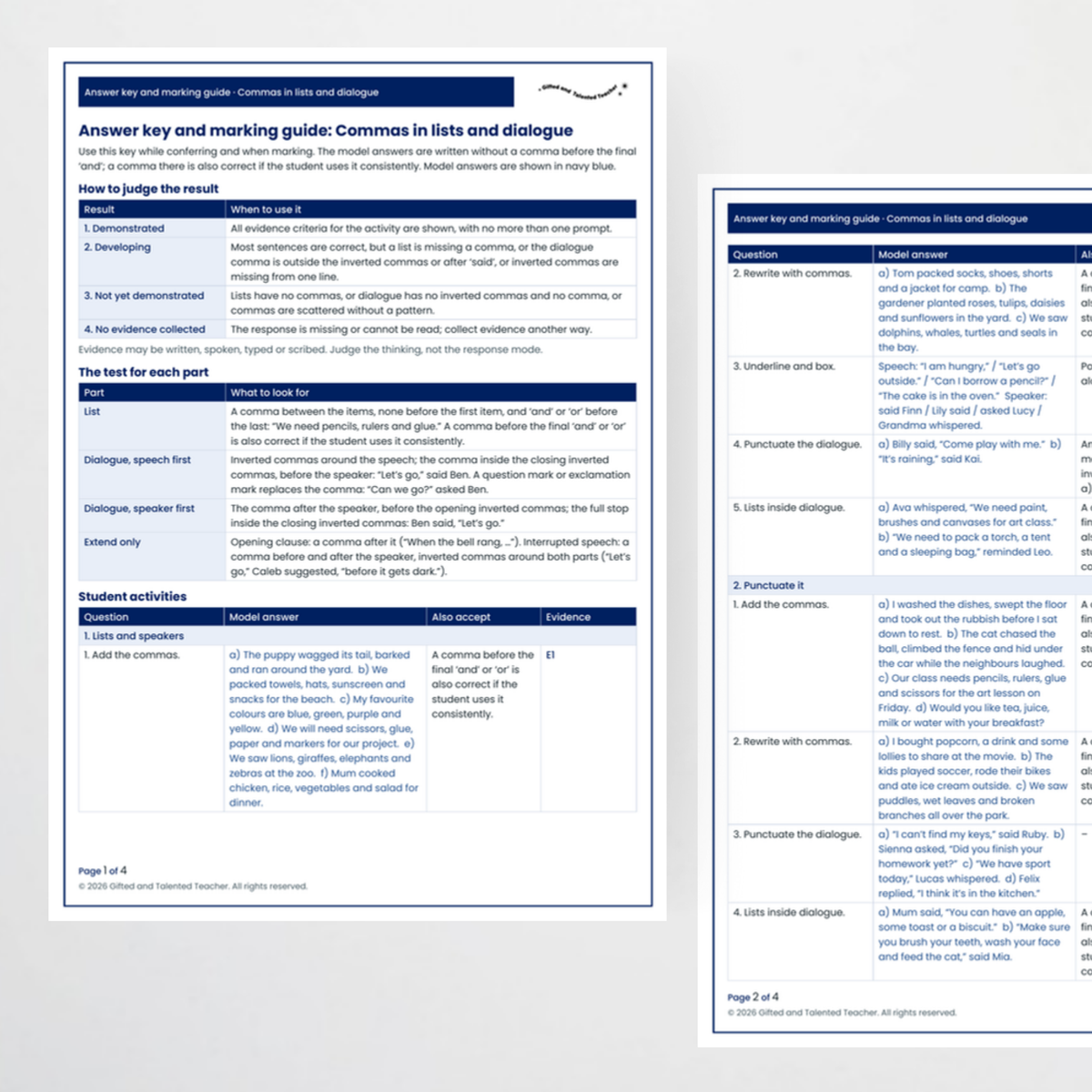 Student activity 3 – Commas in Lists and Dialogue