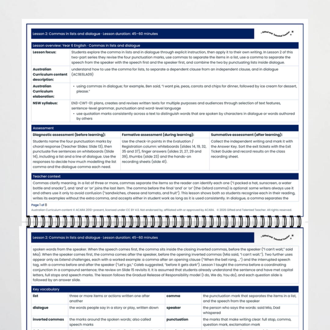 Lesson plan 1 – Commas in Lists and Dialogue
