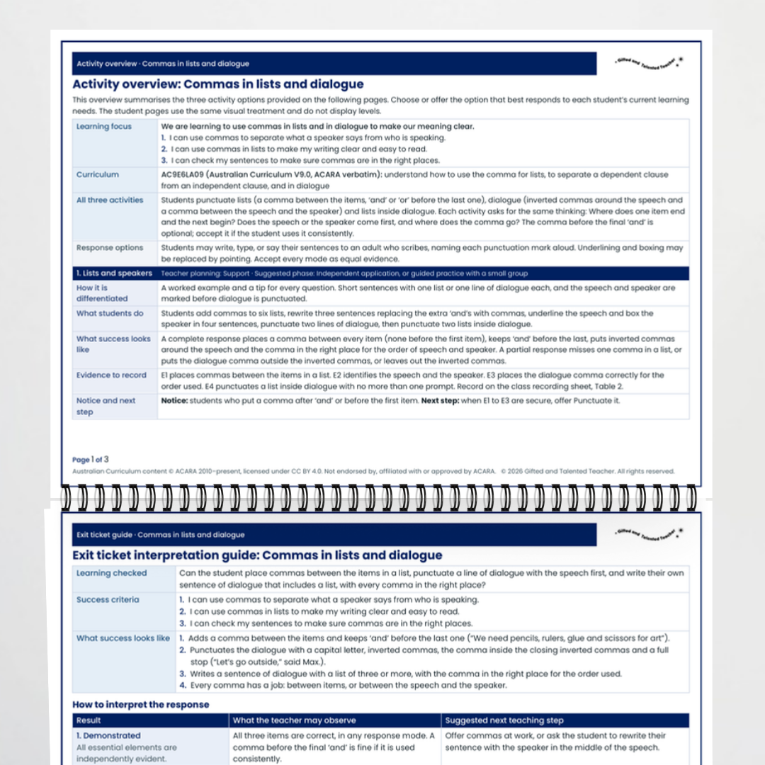 Teacher documents 2 – Commas in Lists and Dialogue