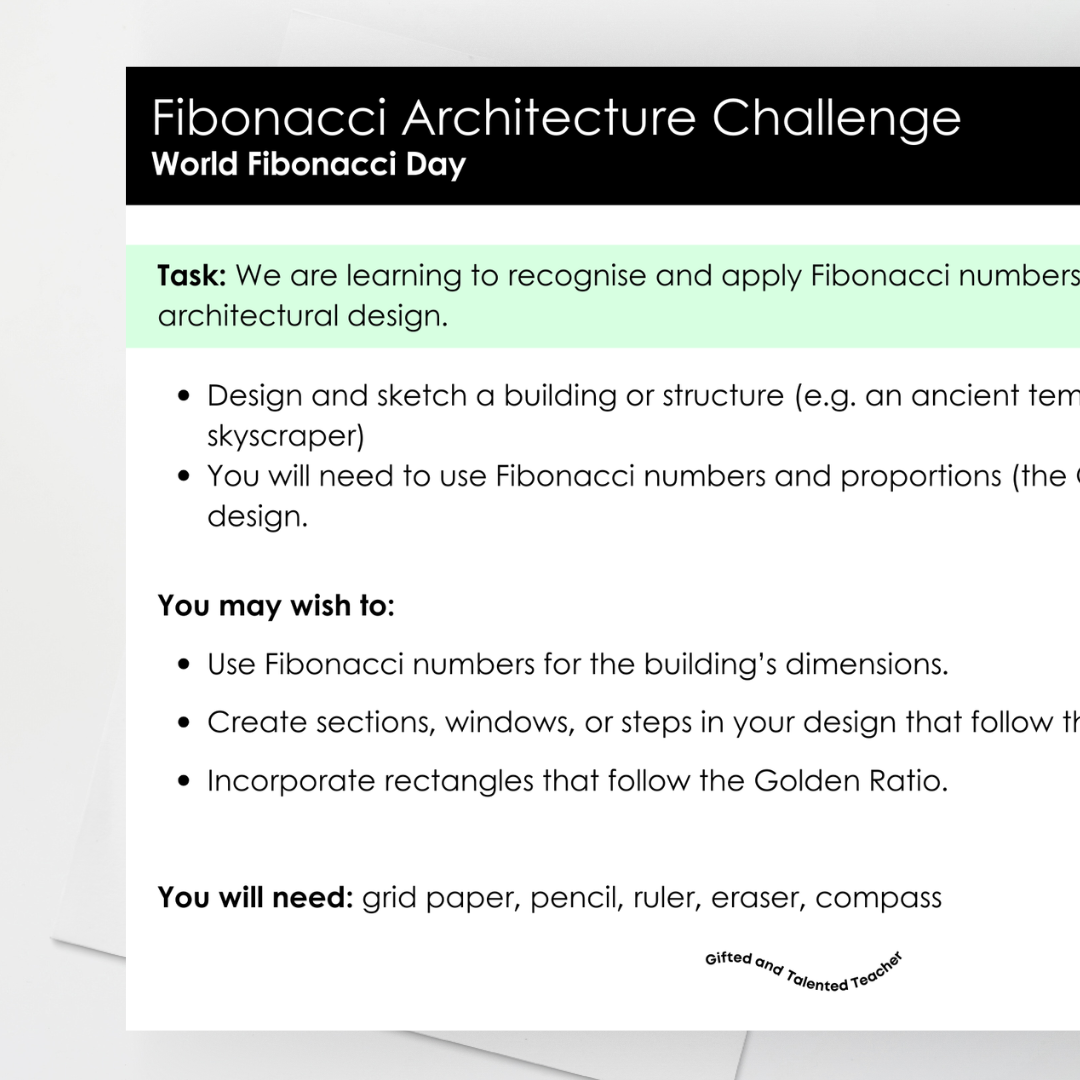 Fibonacci Day - Architecture Challenge Activity (Gifted Learner) - Teacher Resources & Classroom Decor