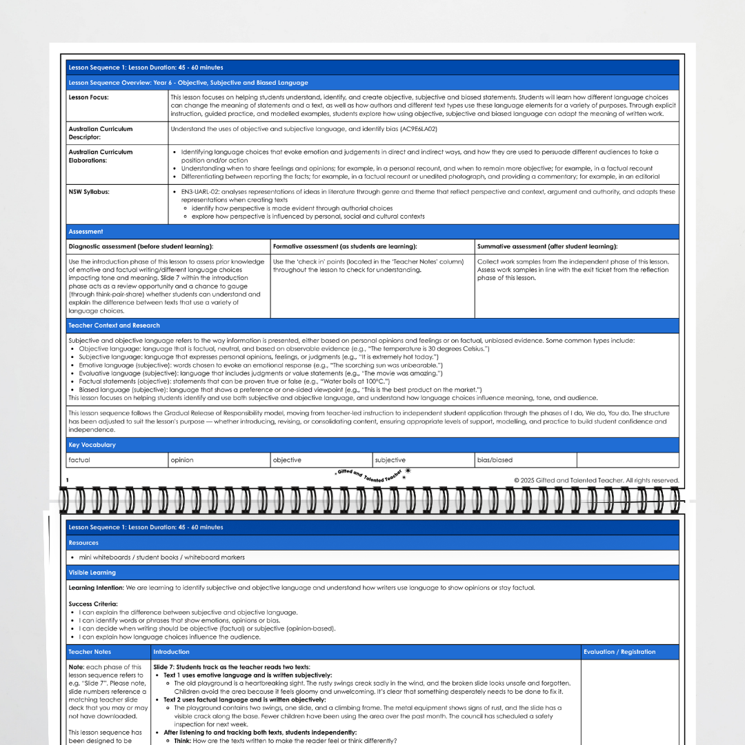 Year 6 Bundle: Objective, Subjective and Bias Language - Lesson Plan, Slides and Activities - Teacher Resources & Classroom Decor