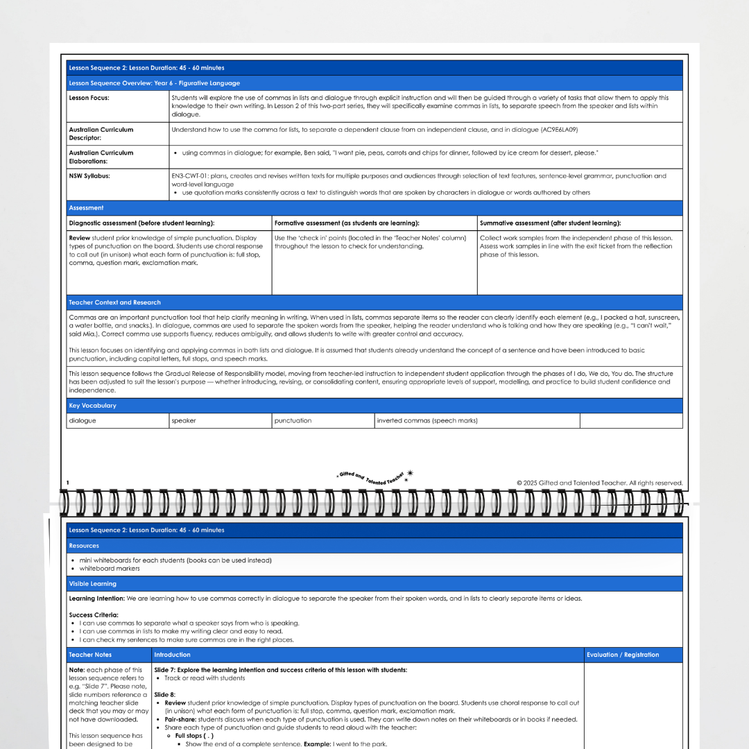 Year 6: Commas in Dialogue and Lists Lesson Sequence - Teacher Resources & Classroom Decor