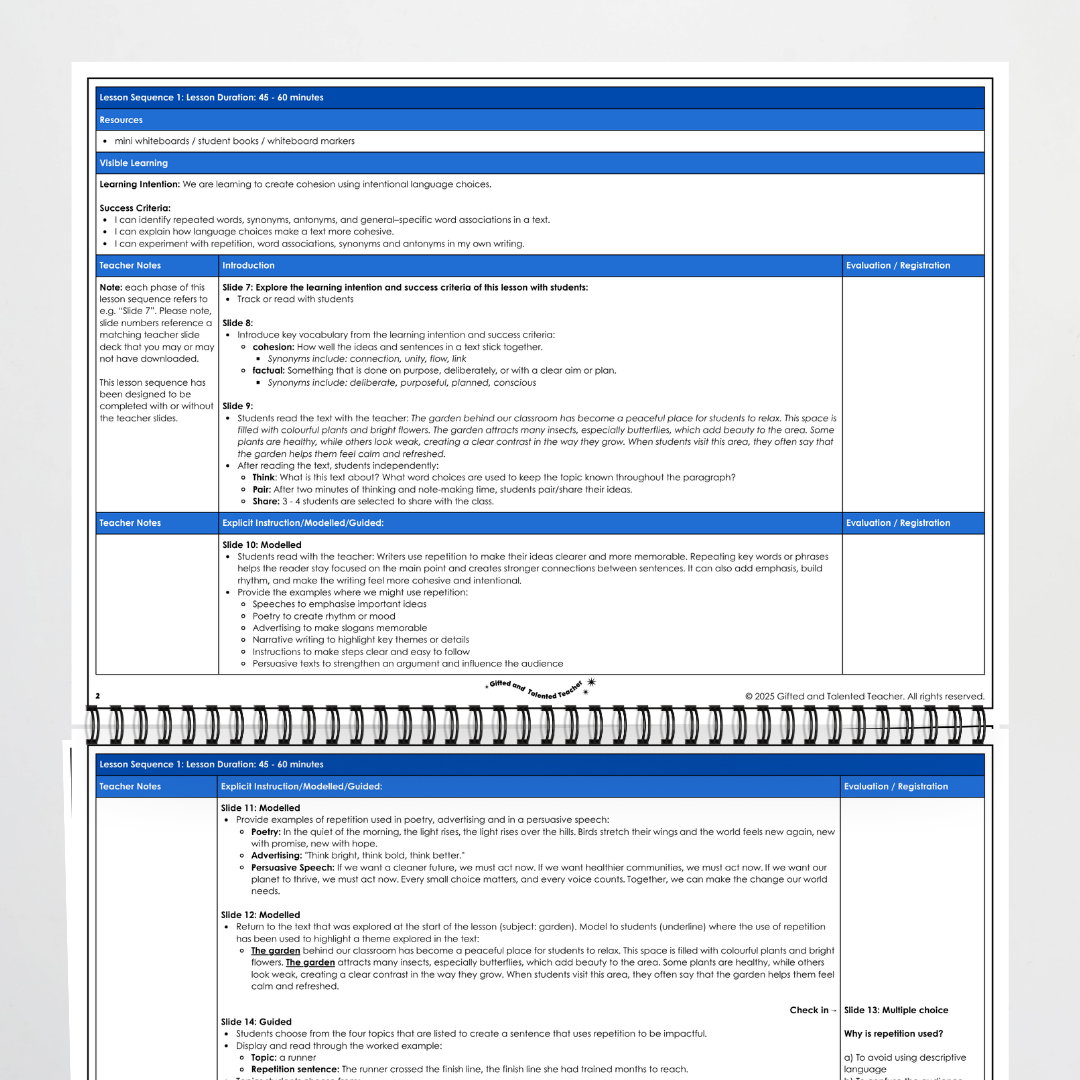 Year 6 Bundle: Repetition, Synonyms and Antonyms - Lesson Plan, Slides and Activities - Teacher Resources & Classroom Decor