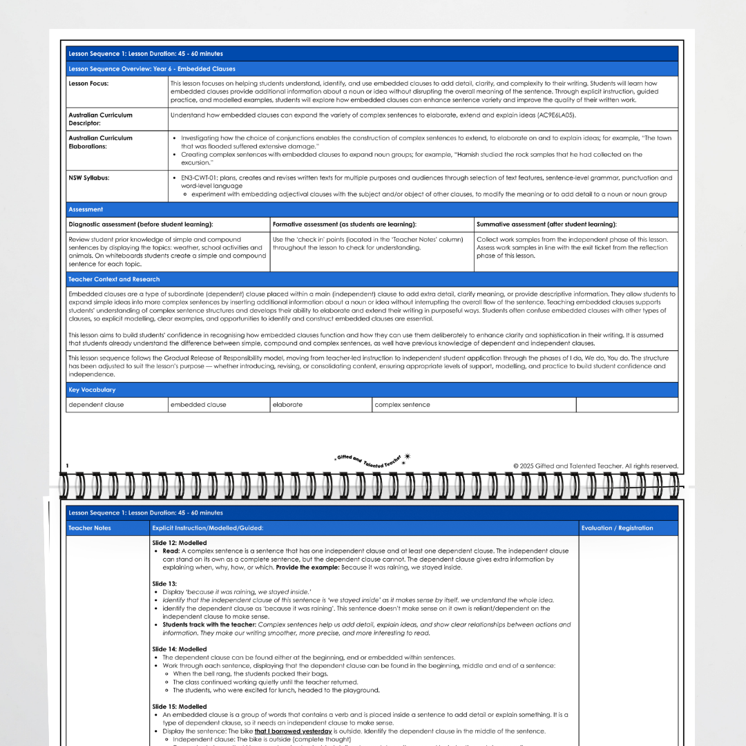 Year 6: Embedded Clauses Lesson Sequence - Teacher Resources & Classroom Decor