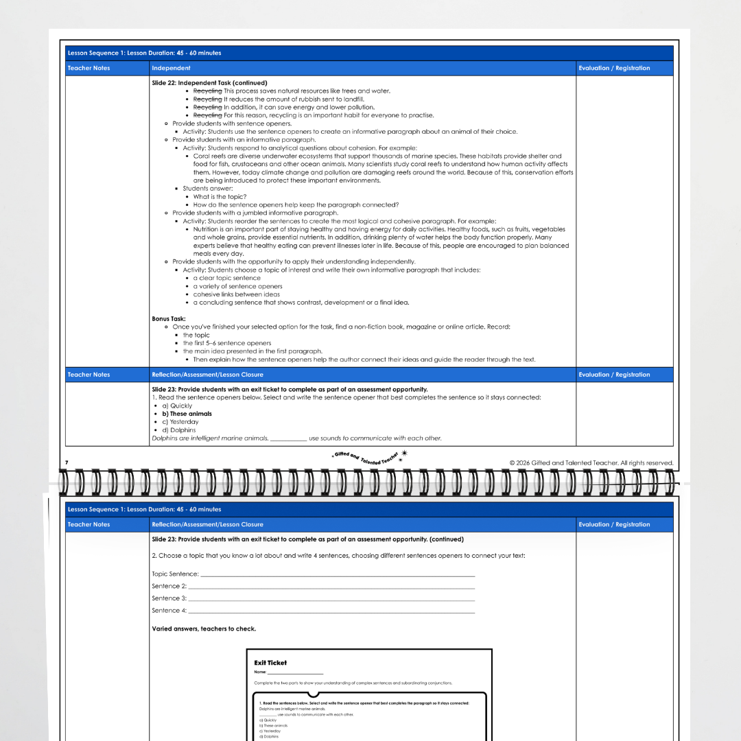 Year 5 Bundle: Sentence Openers - Lesson Plan, Slides and Activities