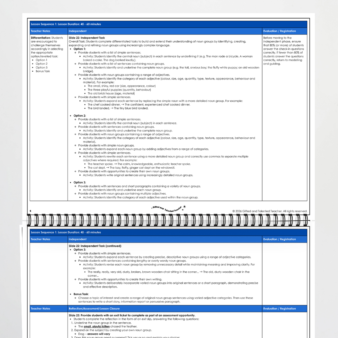 Year 5 Bundle: Noun Groups - Lesson Plan, Slides and Activities