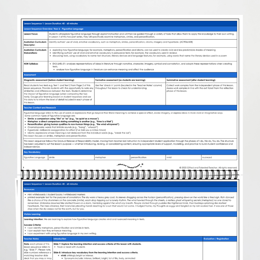 Year 6: Similes, Metaphors and Personification Figurative Language Lesson Sequence - Teacher Resources & Classroom Decor