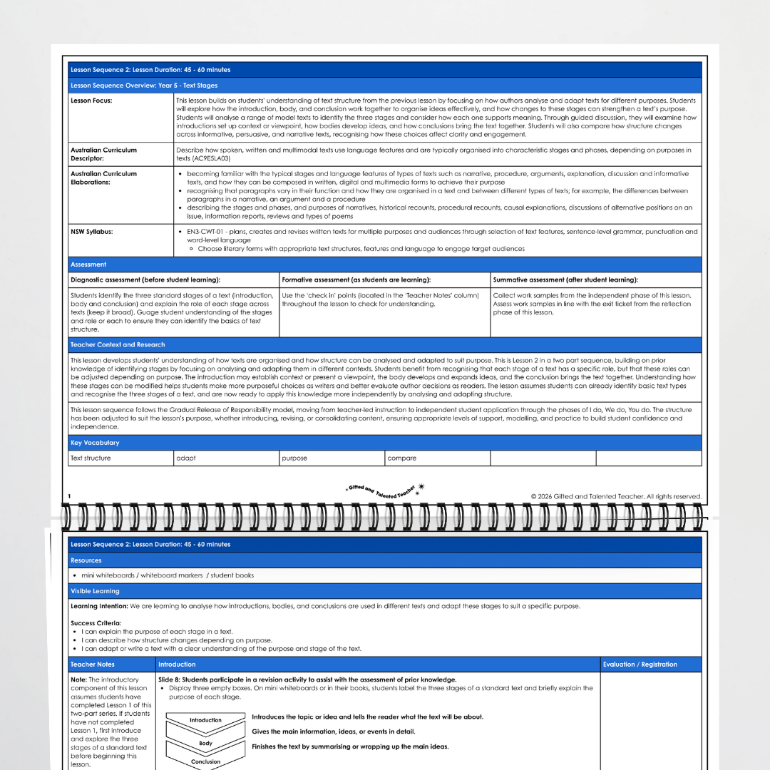Year 5: Text Stages and Phases - Adapting Text Stages Lesson Sequence