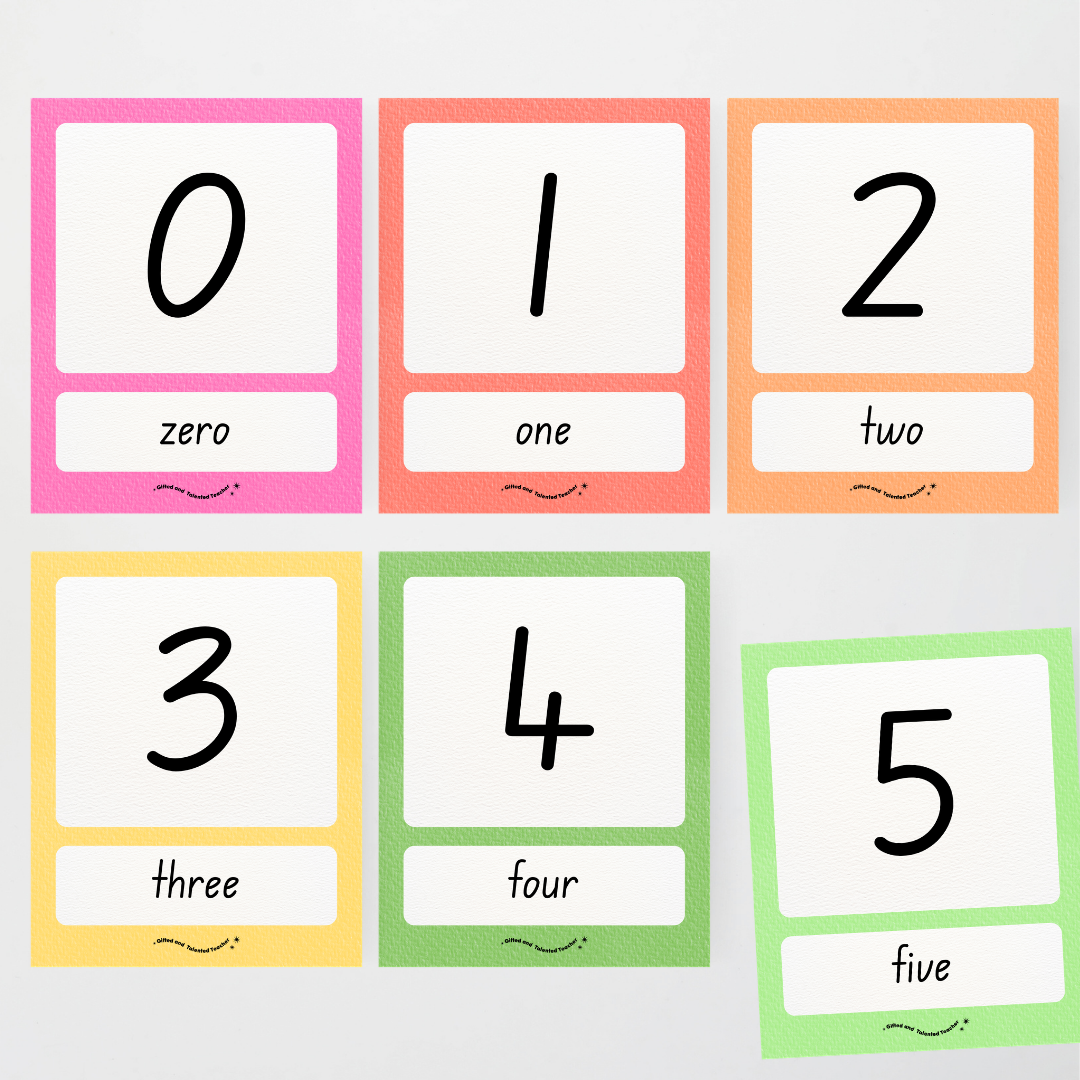 Number Posters Numerical Form and Word Form - Rainbow Classroom Decor - Teacher Resources & Classroom Decor