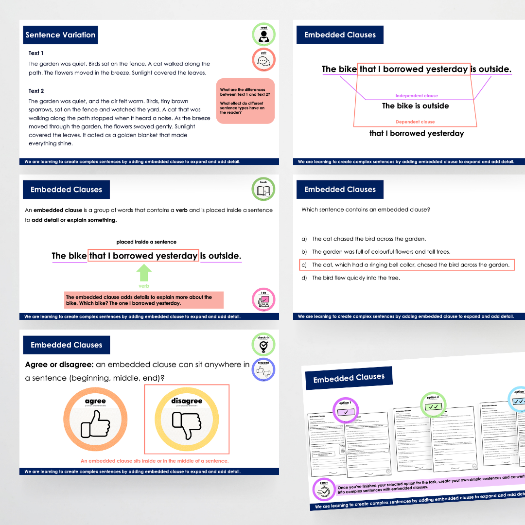 Year 6 Bundle: Embedded Clauses - Lesson Plan, Slides and Activities - Teacher Resources & Classroom Decor