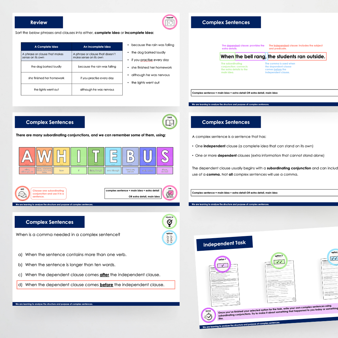 Year 5 Bundle: Complex Sentences and Clauses - Lesson Plan, Slides and Activities