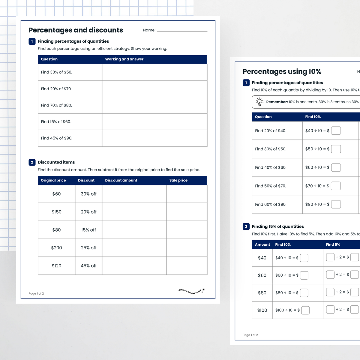 Student activities: question pages – Finding Percentages of Quantities and Discounts