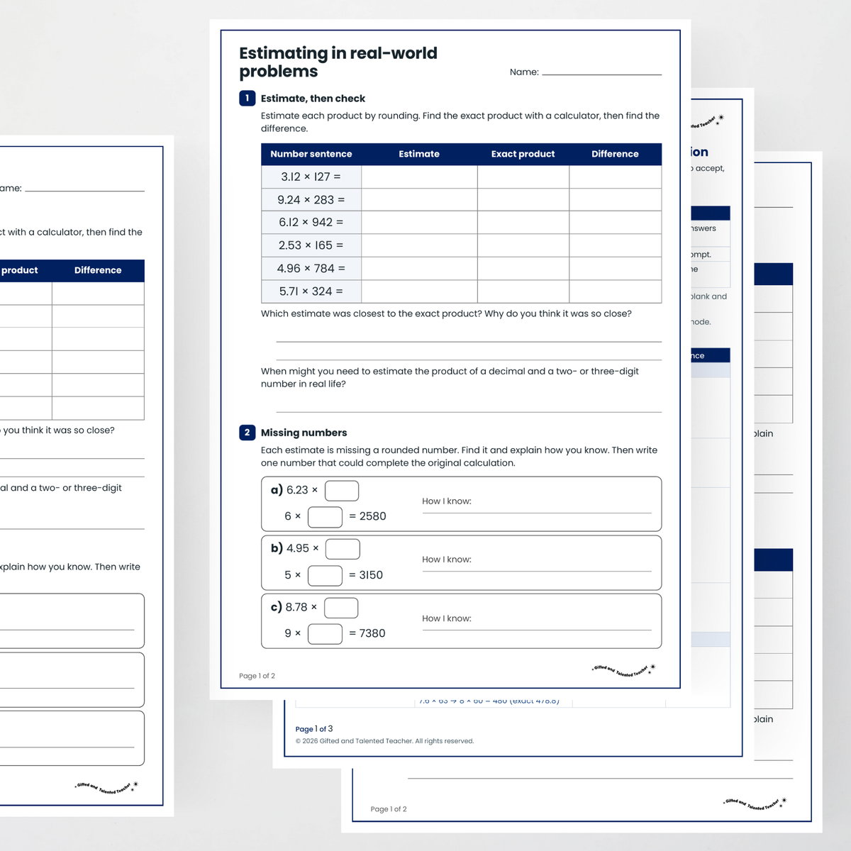 Student activity and answer key – Estimating Decimal Multiplication