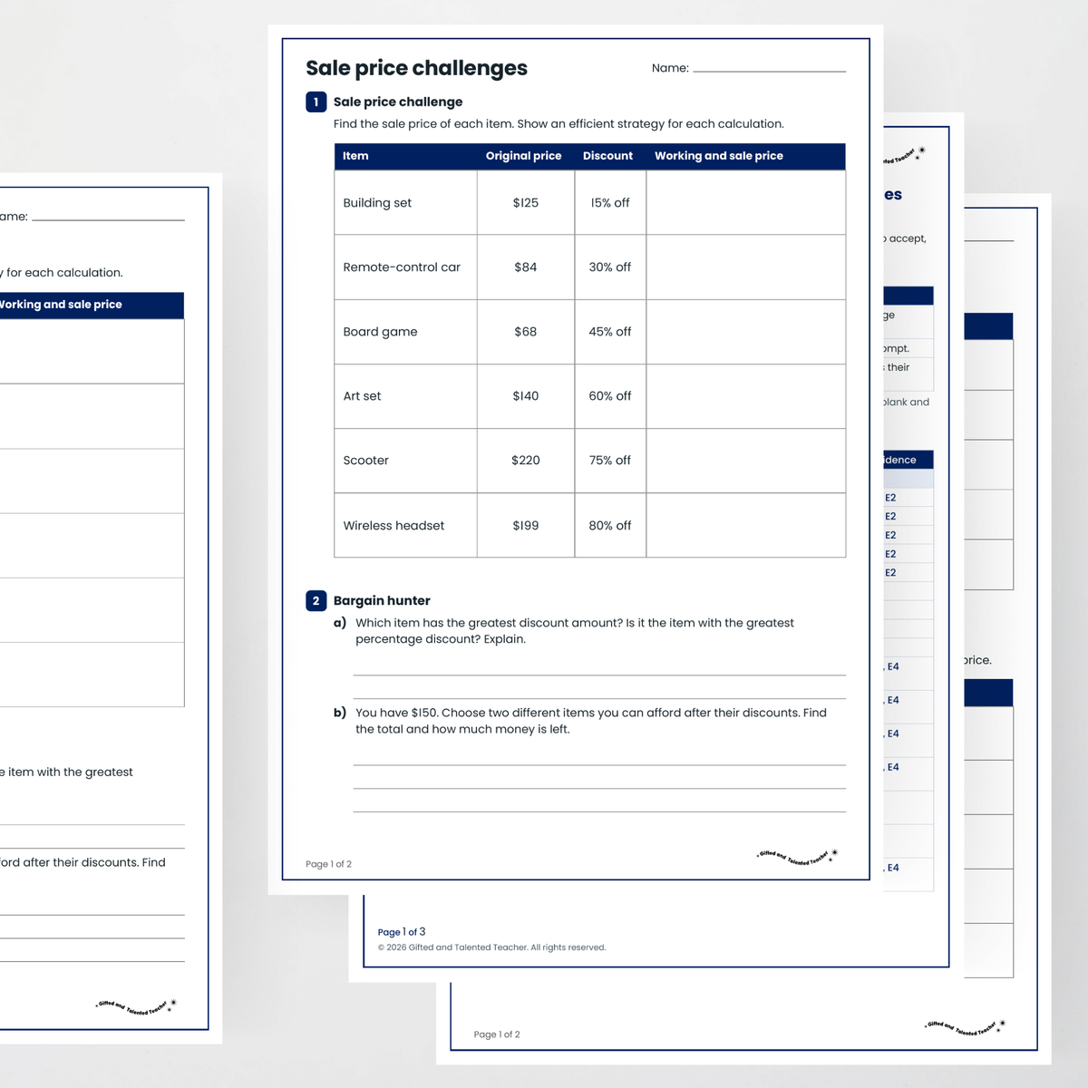 Student activity and answer key – Finding Percentages of Quantities and Discounts