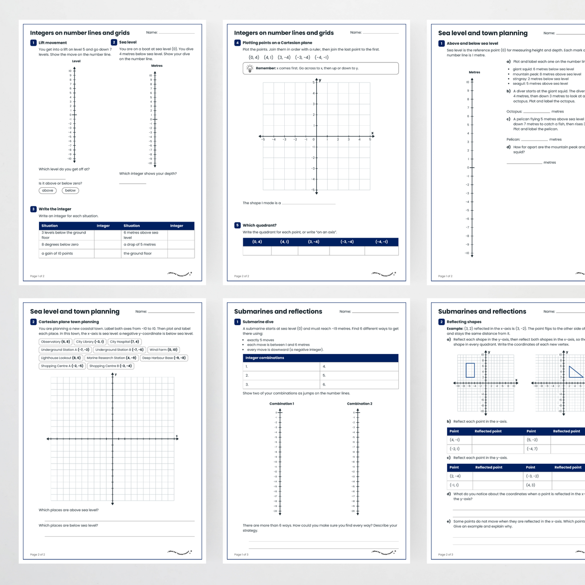 Student activity pages – Understanding Integers on the Cartesian Plane