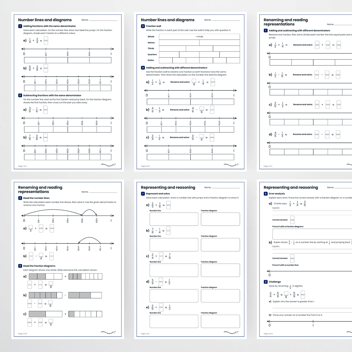 Student activity pages – Using Number Lines and Fraction Diagrams