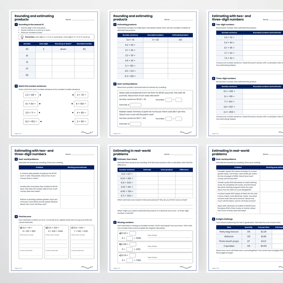 Student activity pages – Estimating Decimal Multiplication
