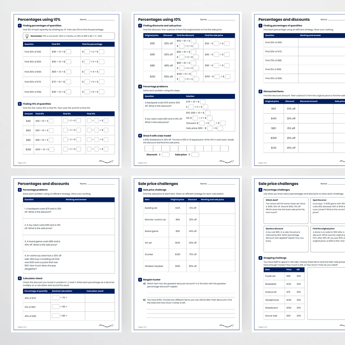 Student activity pages – Finding Percentages of Quantities and Discounts