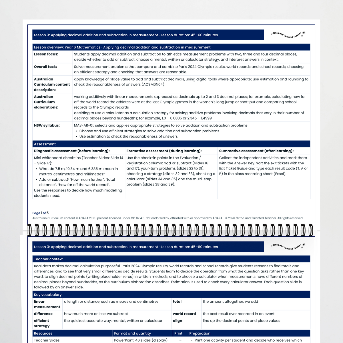 Lesson plan pages – Applying Decimal Addition and Subtraction in Measurement