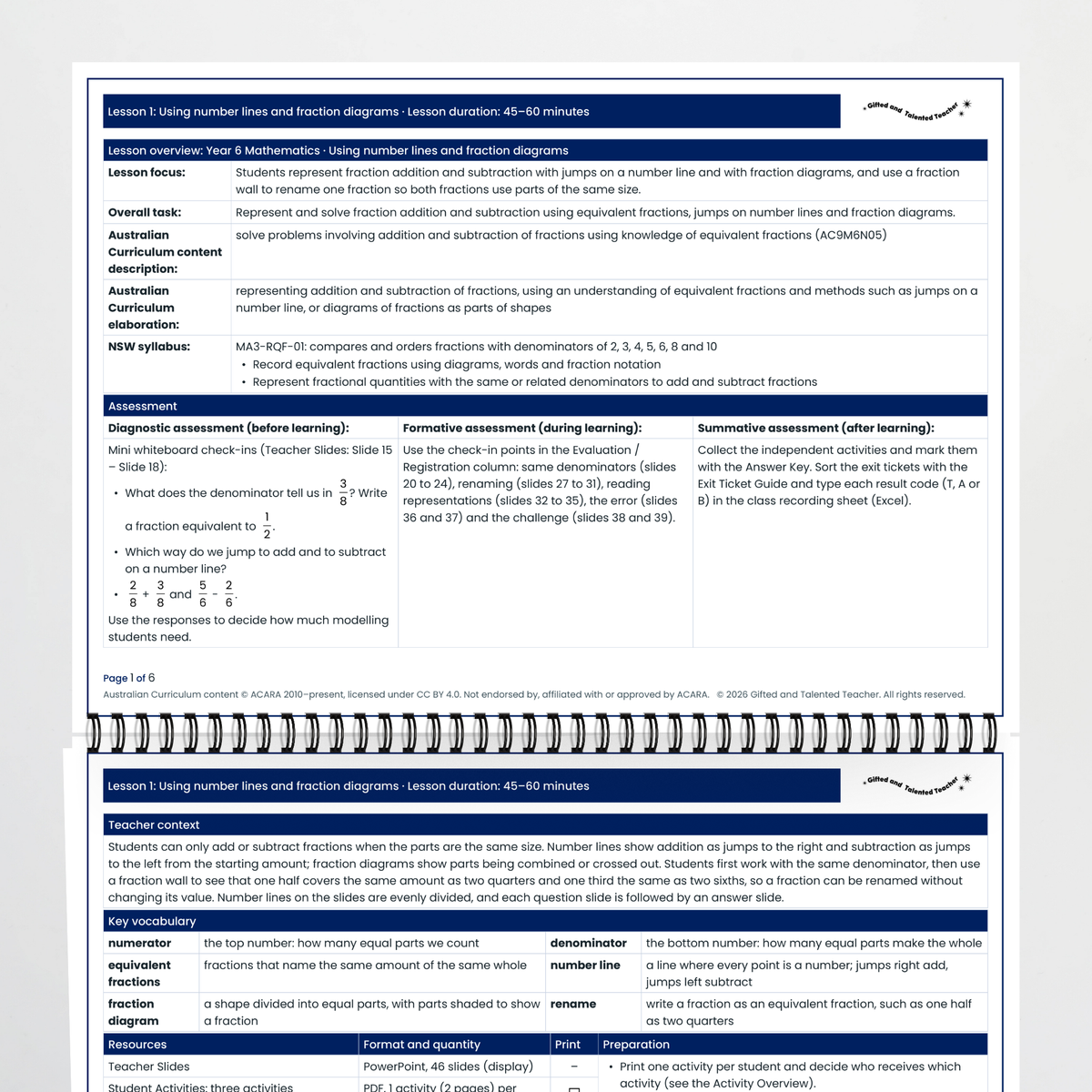 Lesson plan pages – Using Number Lines and Fraction Diagrams