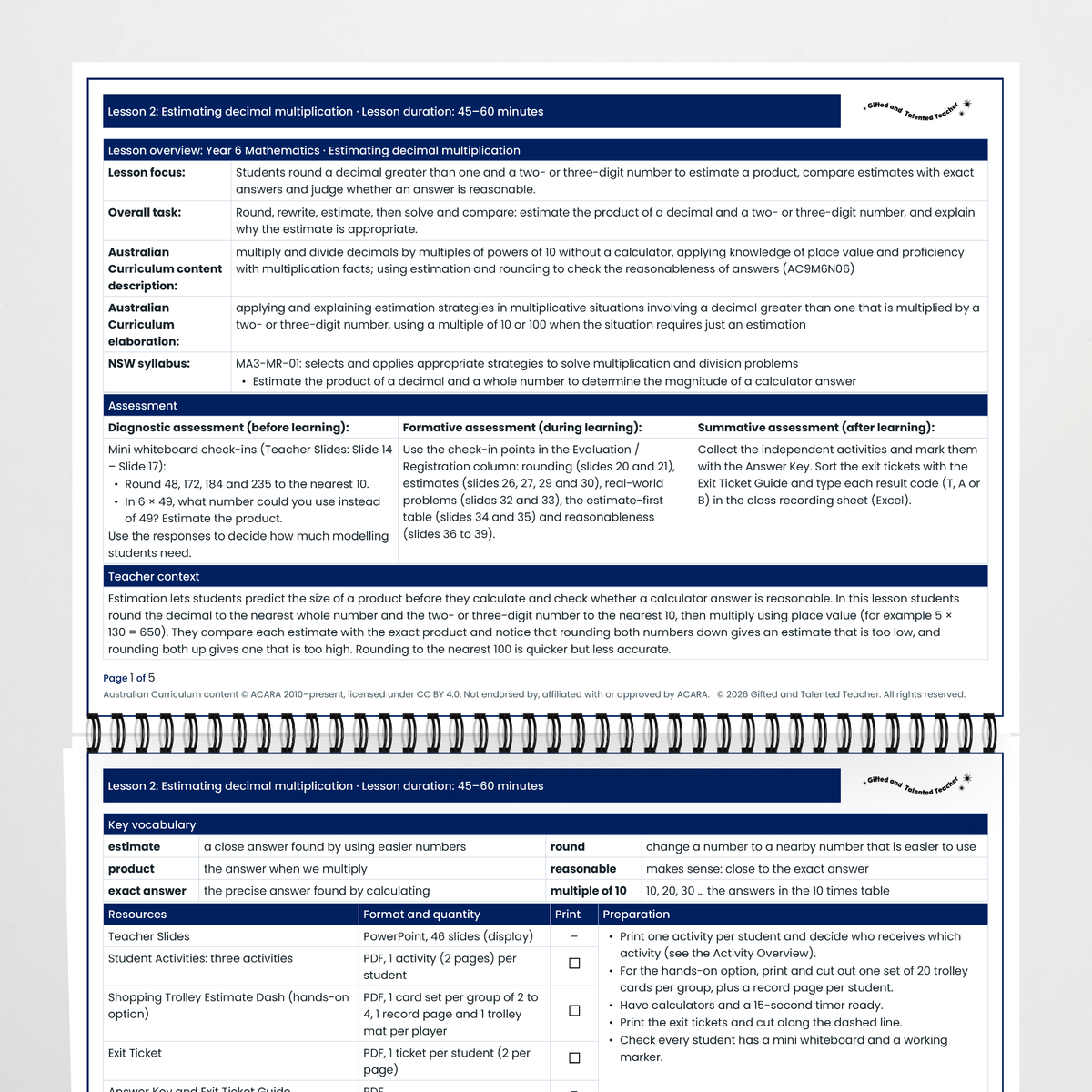 Lesson plan pages – Estimating Decimal Multiplication