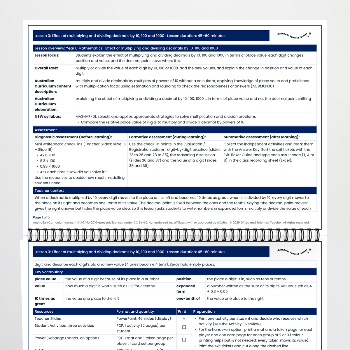 Lesson plan pages – Effect of Multiplying and Dividing Decimals by 10, 100 and 1000