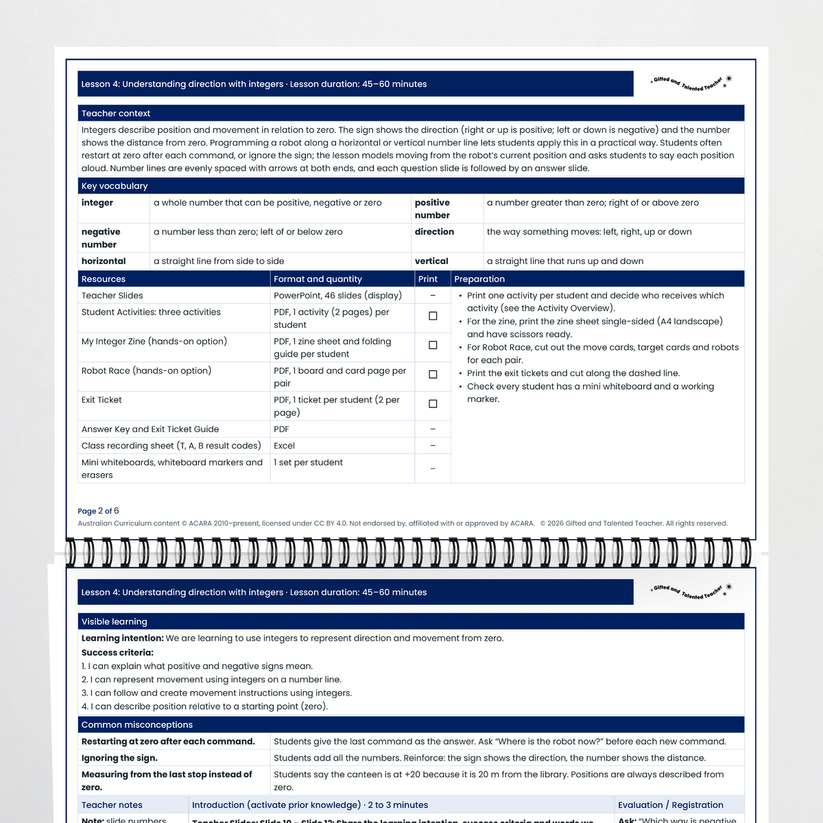 Lesson plan pages – Understanding Direction with Integers