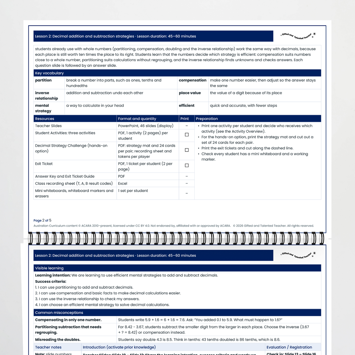 Lesson plan pages – Decimal Addition and Subtraction Strategies