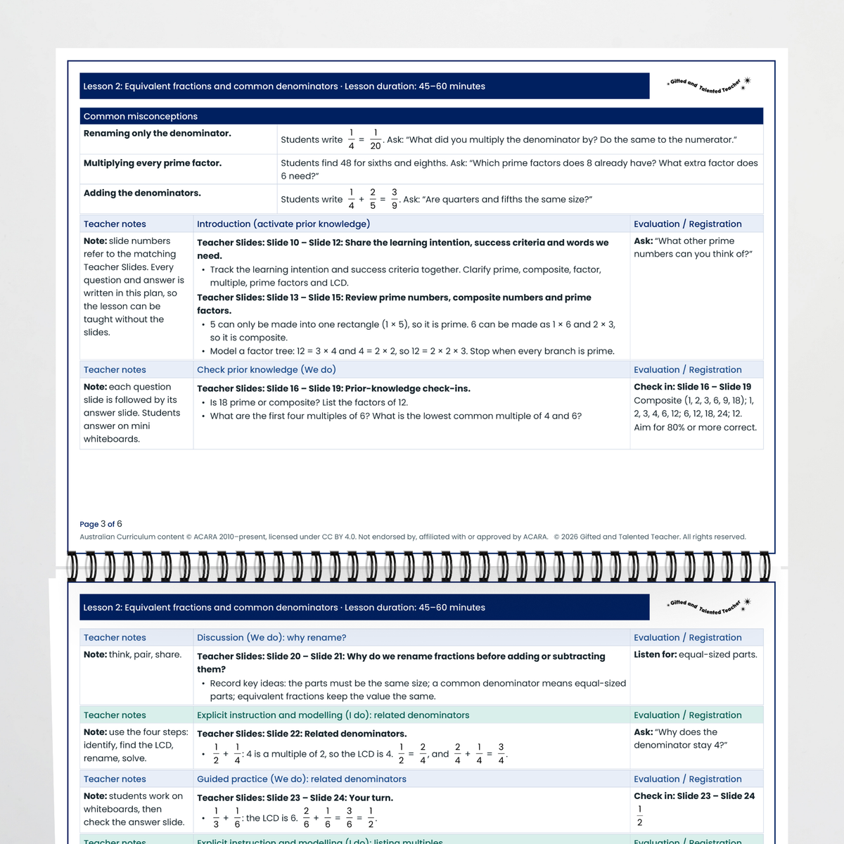 Lesson plan pages – Equivalent Fractions and Common Denominators