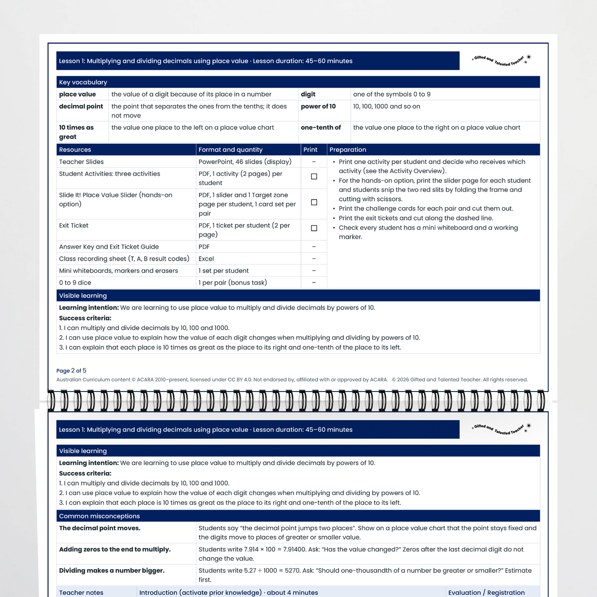 Lesson plan pages – Multiplying and Dividing Decimals Using Place Value
