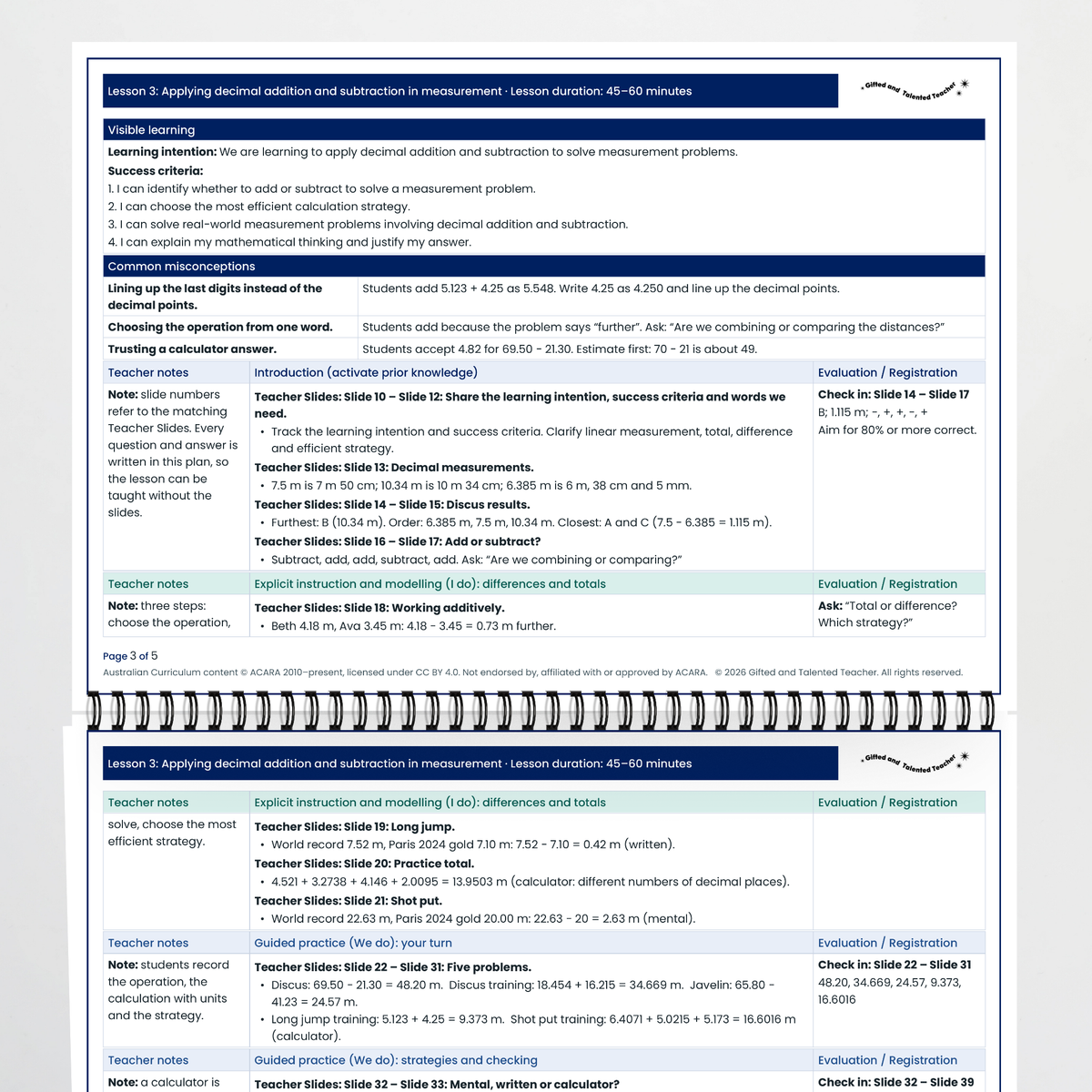 Lesson plan pages – Applying Decimal Addition and Subtraction in Measurement