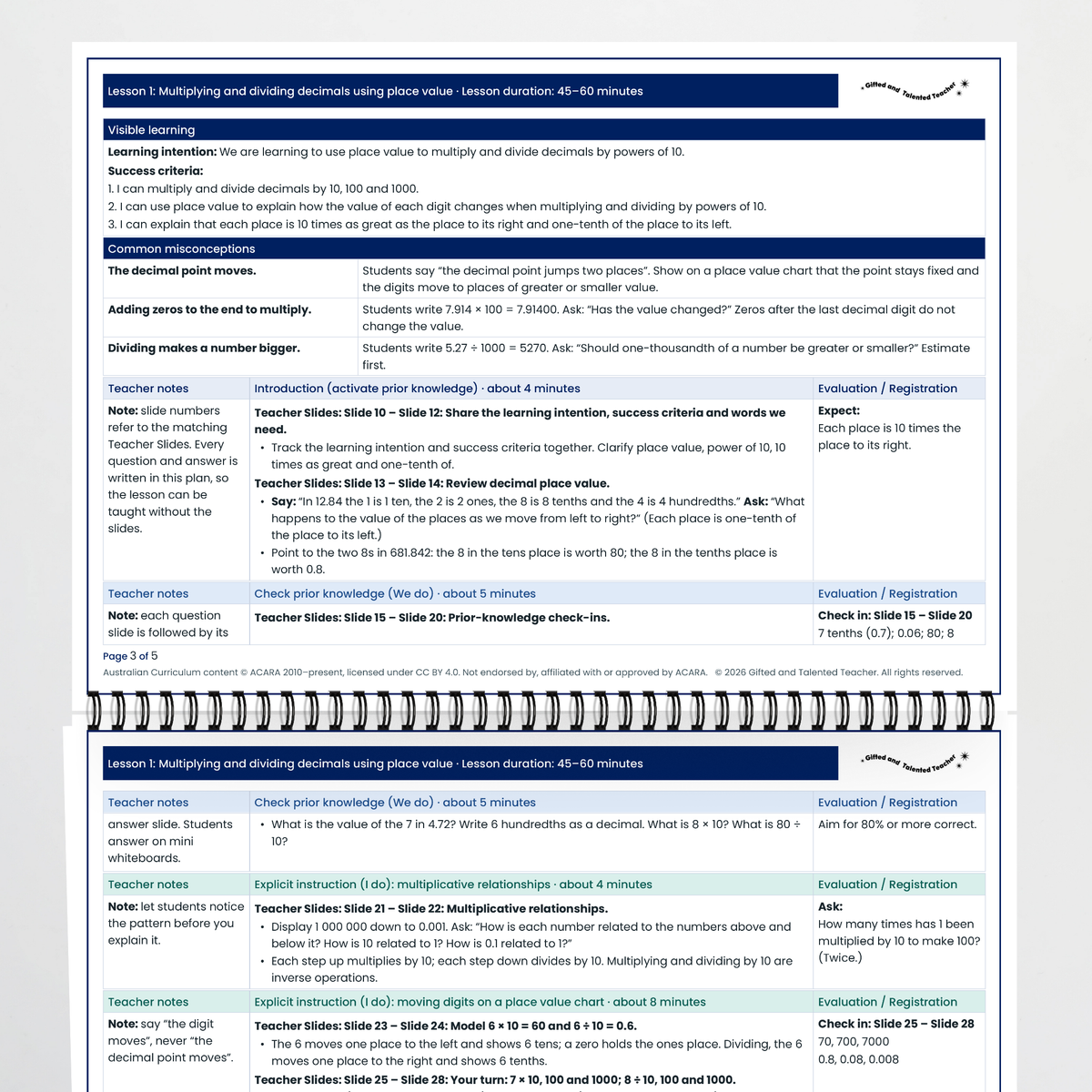 Lesson plan pages – Multiplying and Dividing Decimals Using Place Value