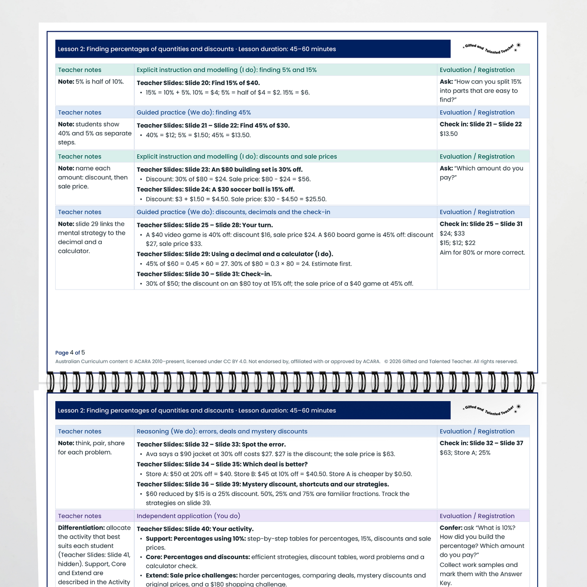 Lesson plan pages – Finding Percentages of Quantities and Discounts