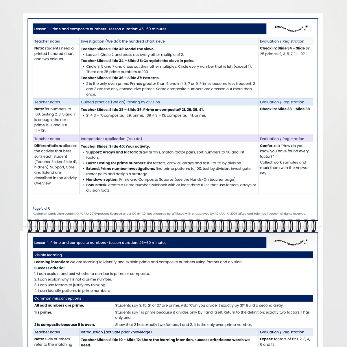 Lesson plan pages – Prime and Composite Numbers