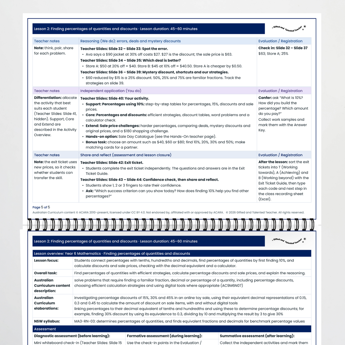 Lesson plan pages – Finding Percentages of Quantities and Discounts