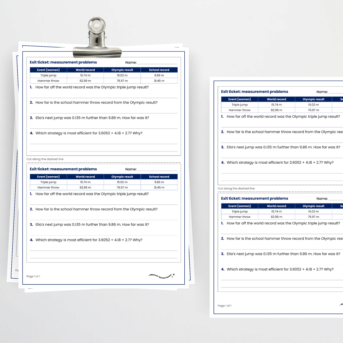 Exit ticket, two per page – Applying Decimal Addition and Subtraction in Measurement