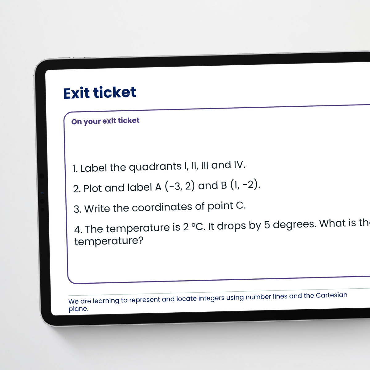 Teacher slide: exit ticket – Understanding Integers on the Cartesian Plane