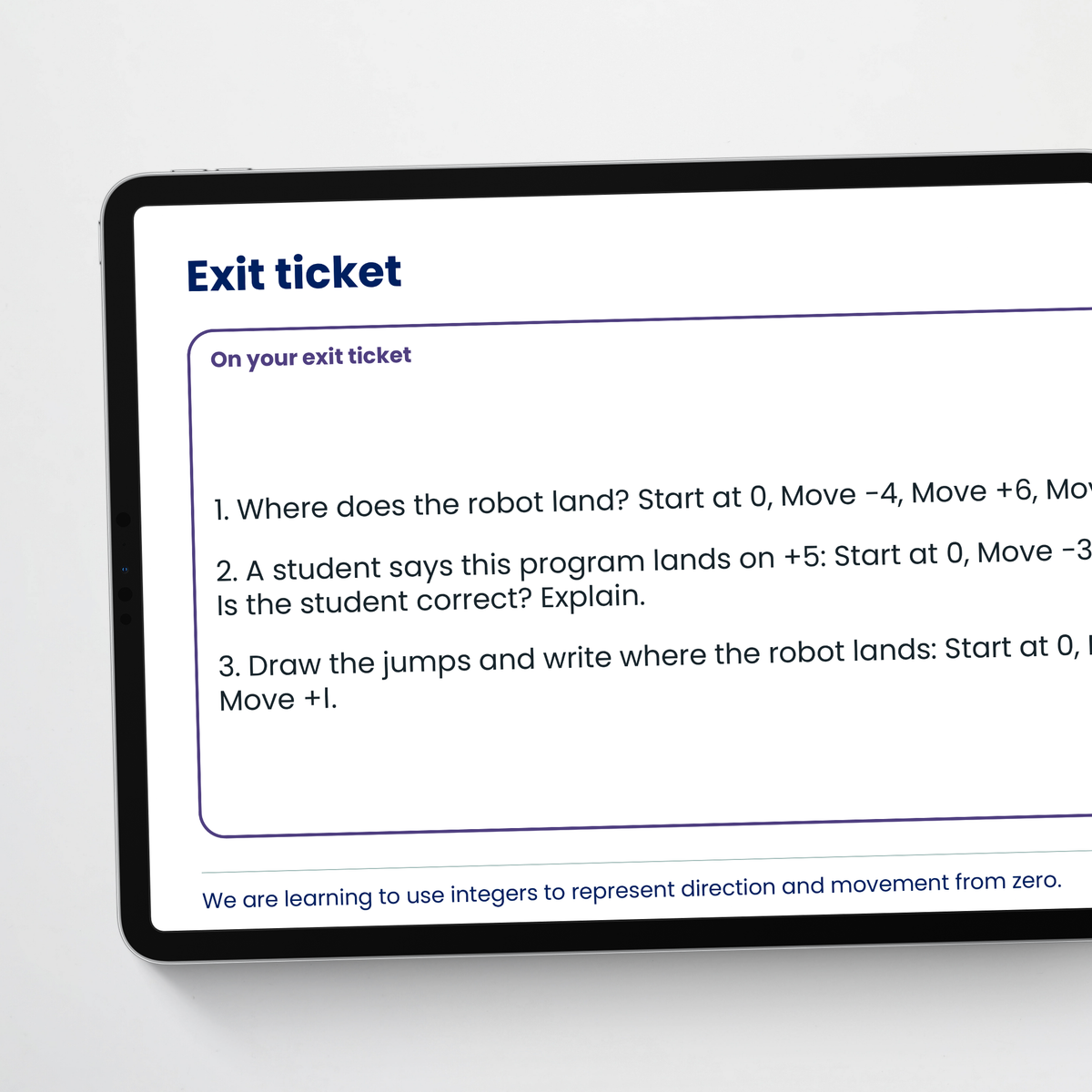 Teacher slide: exit ticket – Understanding Direction with Integers