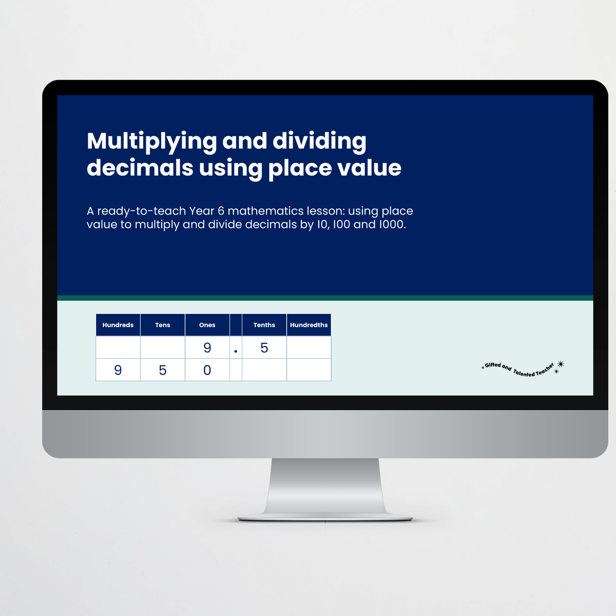Teacher slides: lesson title slide – Multiplying and Dividing Decimals Using Place Value