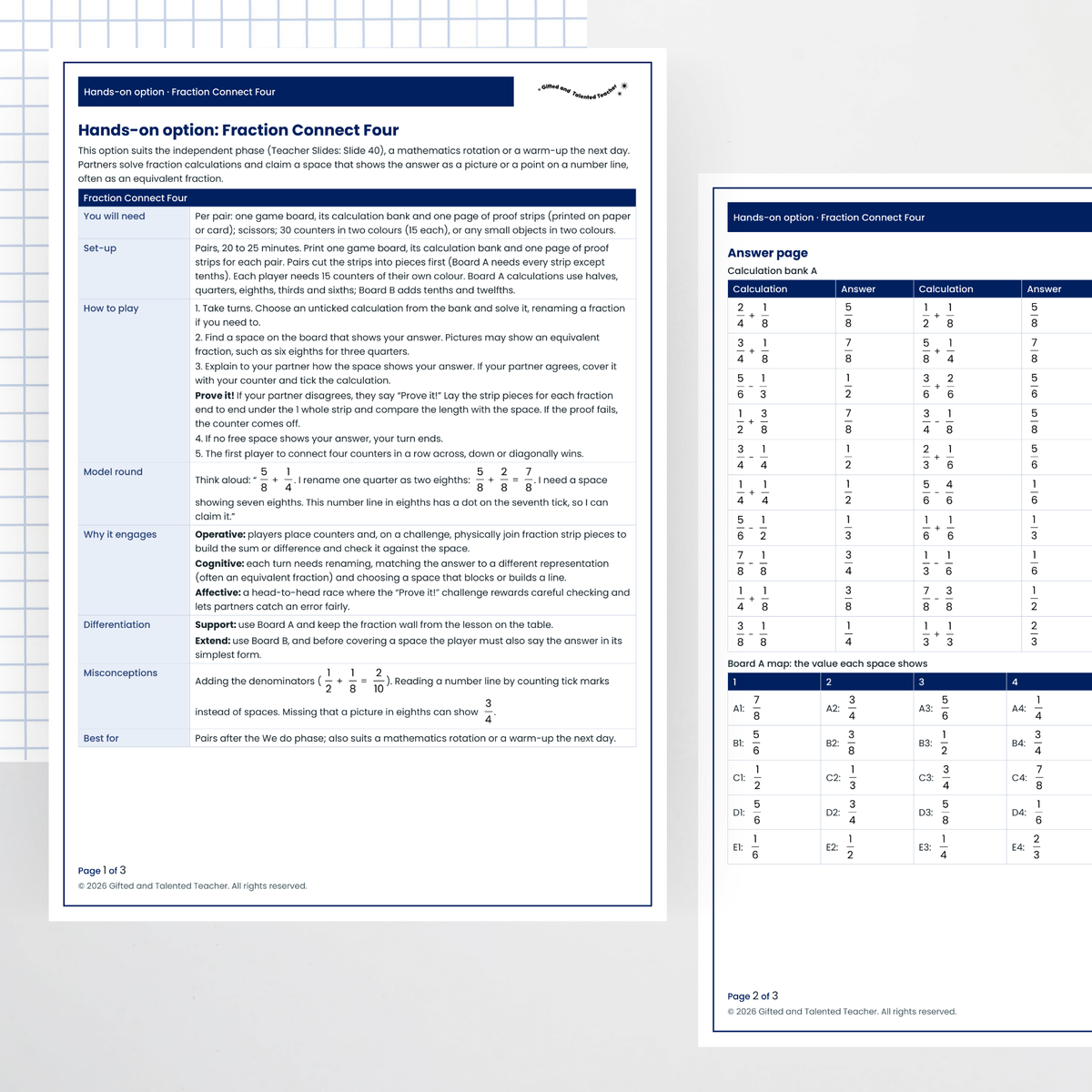 Hands-on activity: teacher page and answers – Using Number Lines and Fraction Diagrams