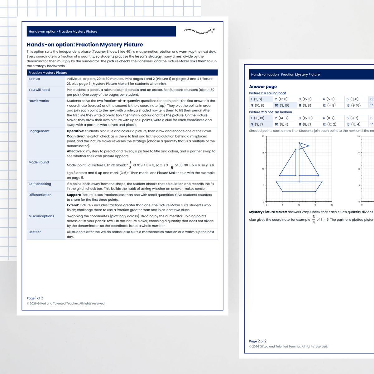 Hands-on activity: teacher page and answers – Finding Fractions of Quantities