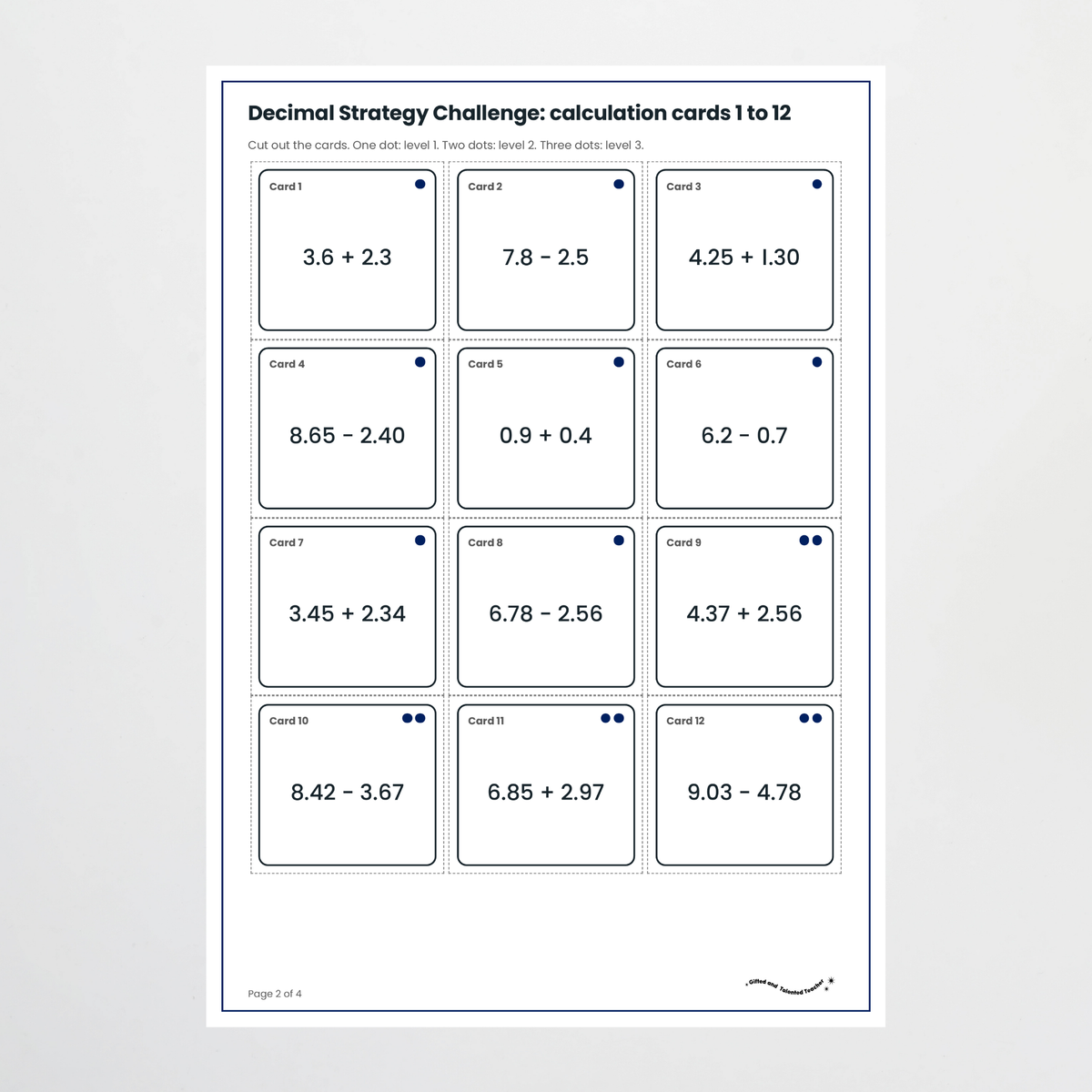 Hands-on activity – Decimal Addition and Subtraction Strategies