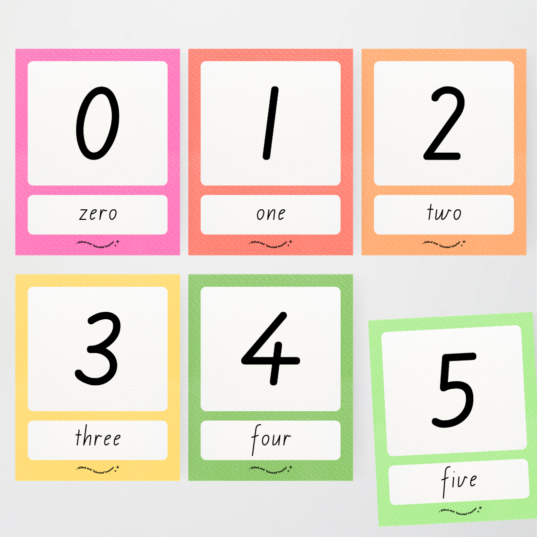 Number Posters Numerical Form and Word Form - Rainbow Classroom Decor - Teacher Resources & Classroom Decor