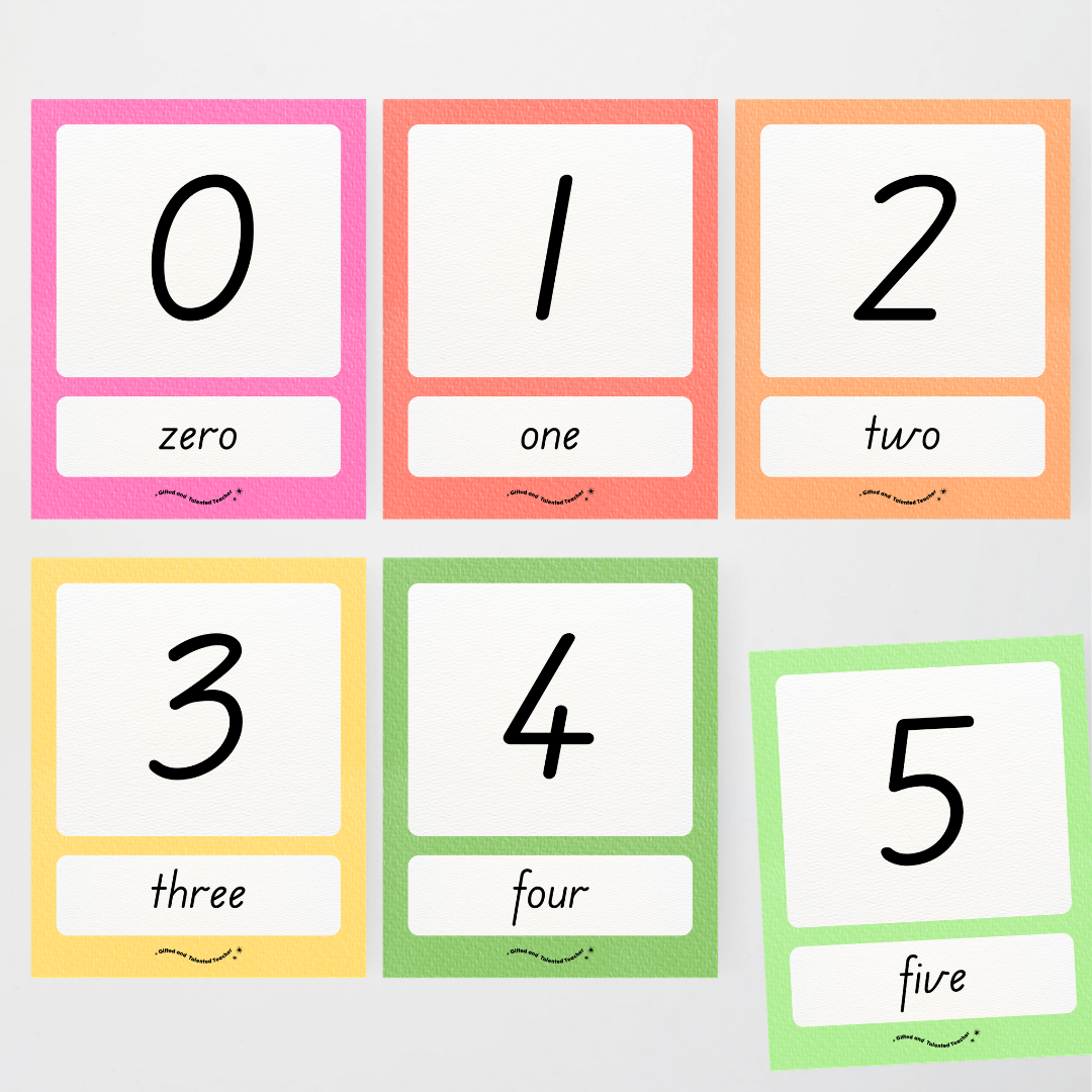Number Posters Numerical Form and Word Form - Rainbow Classroom Decor - Teacher Resources & Classroom Decor