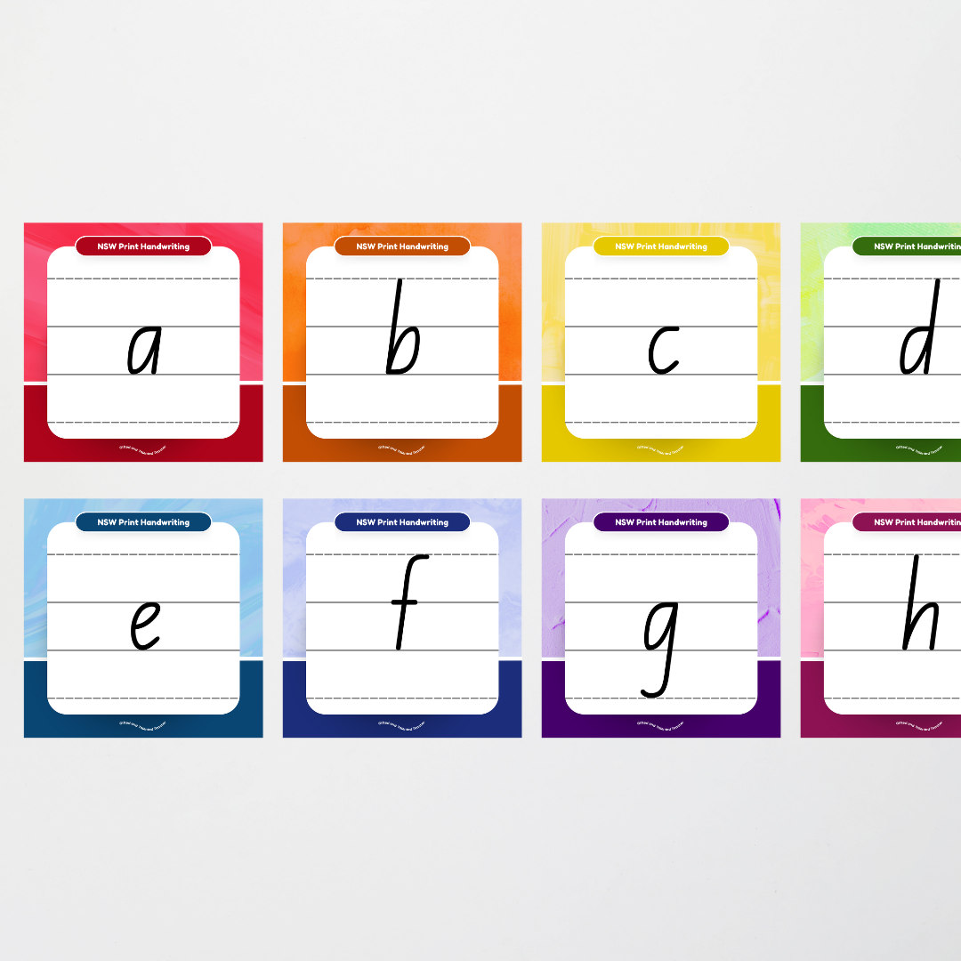 New South Wales Foundation Font: Lined Handwriting Posters - Rainbow - Teacher Resources & Classroom Decor